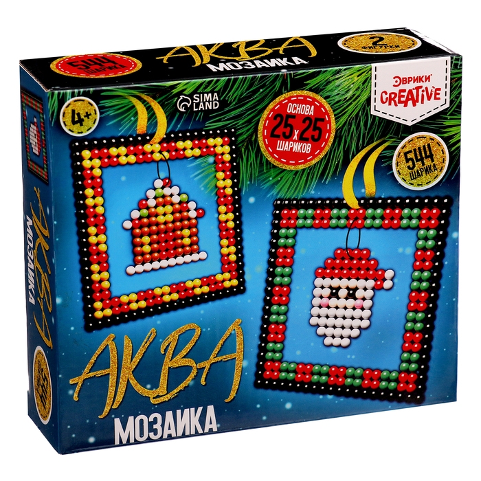 Аквамозаика «Шары с Дедом Морозом и домиком», 2 фигурки, 544 шарика Аквамозаика «Шары с Дедом Морозом и домиком», 2 фигурки, 544 шарика