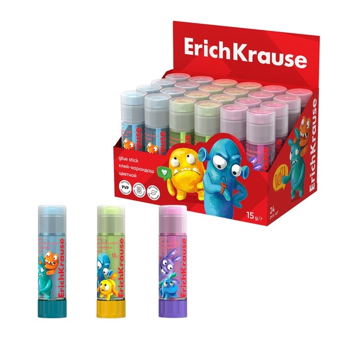 Клей-карандаш 15г ErichKrause EasyStick  Клей-карандаш 15г ErichKrause EasyStick "Jolly Friends" PVP, экономичный расход, микс
