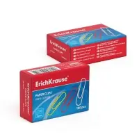 Скрепки канцелярские ErichKrause, 28 мм, 100 штук, цветные с виниловым покрытием, картонная упаковка, МИКС