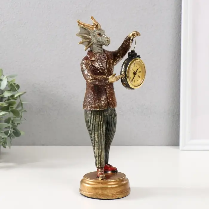 Фигурка - часы настольные полистоун &laquo;Золотистый дракон&raquo;, 9.5&times;8.5&times;28 см