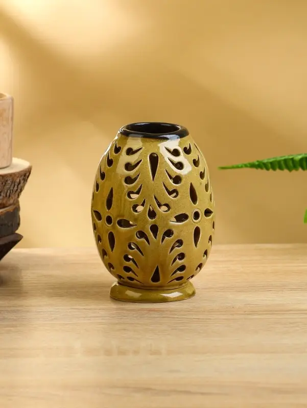 Подсвечник &laquo;Вазочка&raquo;, 9&times;9&times;12 см, керамика, горчичный