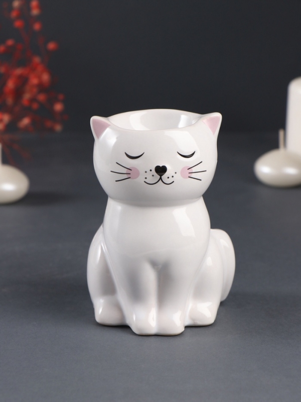 Аромалампа керамика "Котик румяный" 7,7х8х11,5 см
