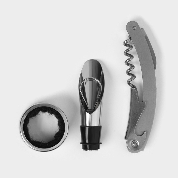 Набор для вина Доляна «Бутылка», 3 предмета: штопор, воронка, кольцо Набор для вина Доляна «Бутылка», 3 предмета: штопор, воронка, кольцо