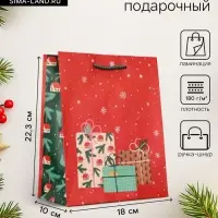 Пакет подарочный новогодний ламинированный &laquo;Подарки&raquo;, 18&times;10&times;22.3 см