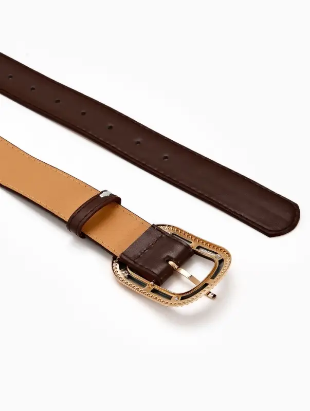 Ремень женский, 110&times;3 см, пряжка пластик, золотистая, коричневый