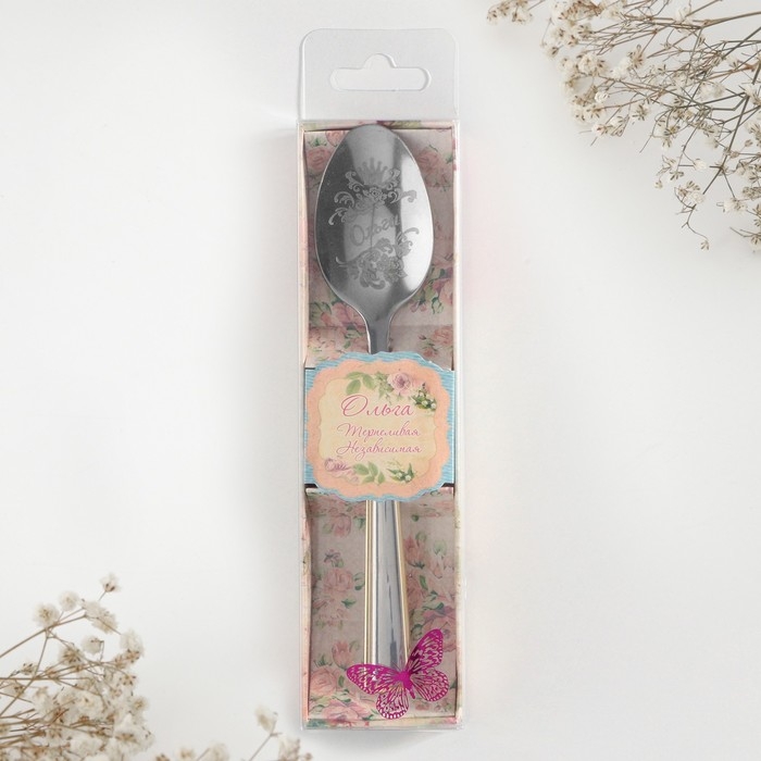 Ложка чайная с гравировкой &laquo;Ольга&raquo;, в подарочной коробке, 3 х 15 см.