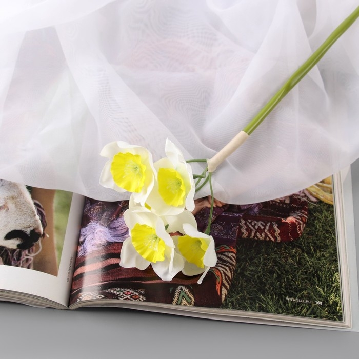 Цветы искусственные Цветы искусственные "Нарцисс люкс"диам.цветка-5см (6 штук в связке) 30 см, бело-жёлтый