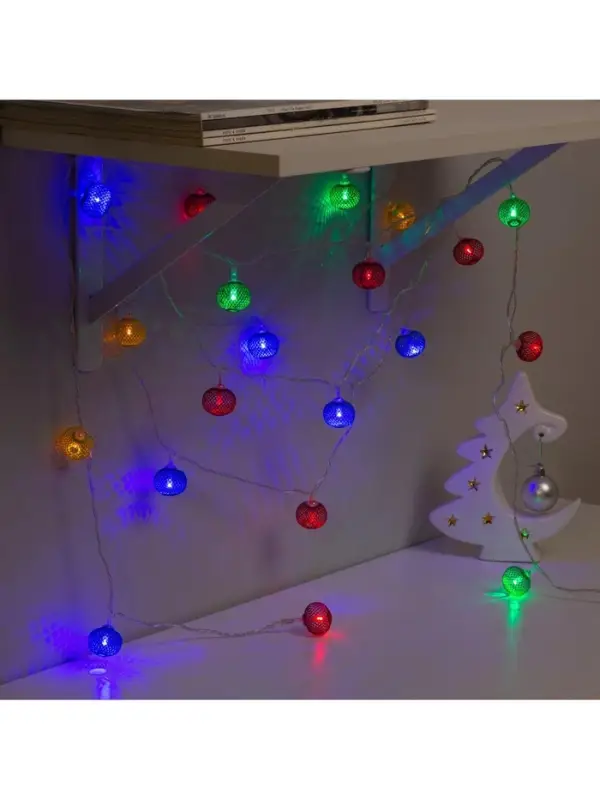 Гирлянда &laquo;Нить&raquo; 4 м с насадками &laquo;Шарик сетка&raquo;, IP20, прозрачная нить, 20 LED, свечение мульти, 8 режимов, 220 В