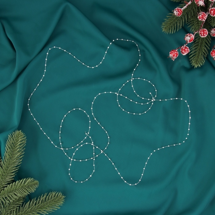 Бусы на ёлку 2 м d-2 мм Бусы на ёлку 2 м d-2 мм "Бусины мини нити" серебро