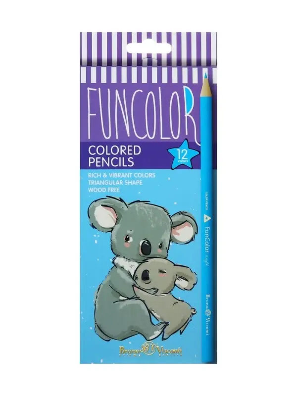 Карандаши цветные 12 цветов FunColor, пластиковые, трёхгранные, МИКС