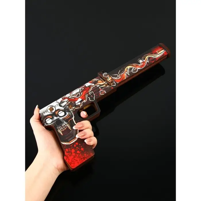 Сувенир деревянный пистолет с глушителем «Череп и пуля», ВБ, 31.9 см