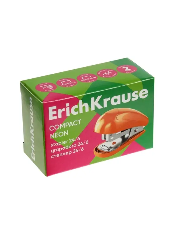 Степлер mini №24/6 20 л ErichKrause Compact Neon, МИКС