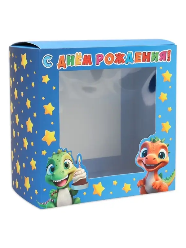 Коробка подарочная складная с пластиковым окном, упаковка, «Милые динозаврики», 14 х 14 х 8 см Коробка подарочная складная с пластиковым окном, упаковка, «Милые динозаврики», 14 х 14 х 8 см