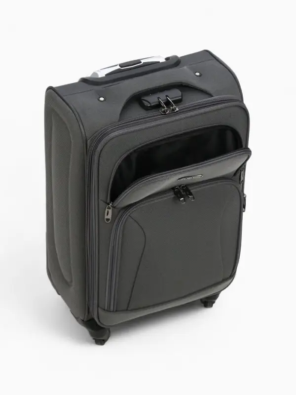 Чемодан 20 Чемодан 20", Текст, 37*23*54, отд на молнии, 2 нар/карм, увелич, код замок, 4 колеса, серый 108759