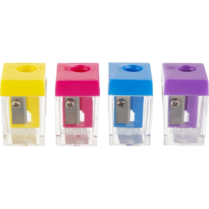 Точилка на 1 отв, прямоугольн.,c прозр.контейнером, ассорти