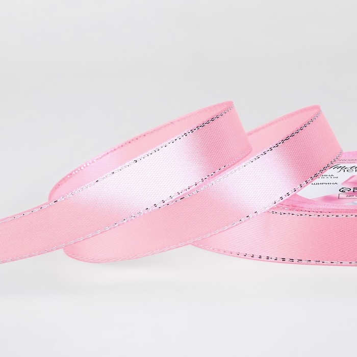Лента атласная &laquo;Серебряные нити&raquo;, 15 мм &times; 23 &plusmn; 1 м, цвет розовый №004