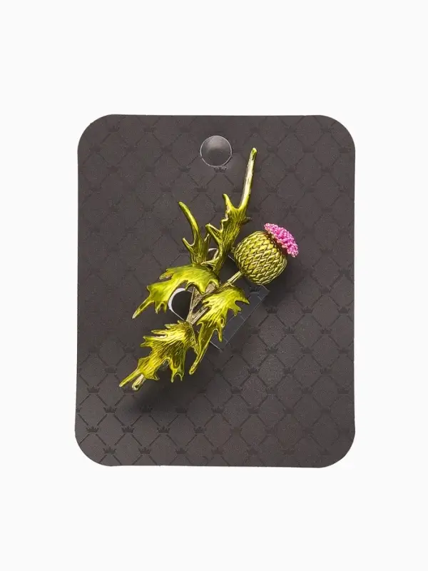 Брошь Брошь "Чертополох" растение, зелёно-розовый в золоте