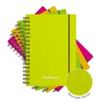 Тетрадь на спирали ErichKrause. Neon А6, 80 листов, в клетку, пластиковая обложка, на резинке, блок офсет, МИКС