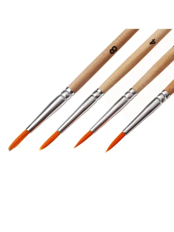 Набор кистей для рисования, синтетика, 4 штуки: № 2, 2, 4, 8, круглые, деревянная ручка, международный размер