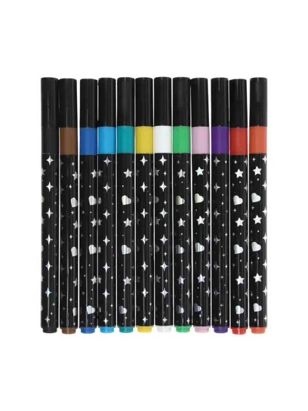 Фломастеры 12 цветов с блестками, в пластиковой коробке