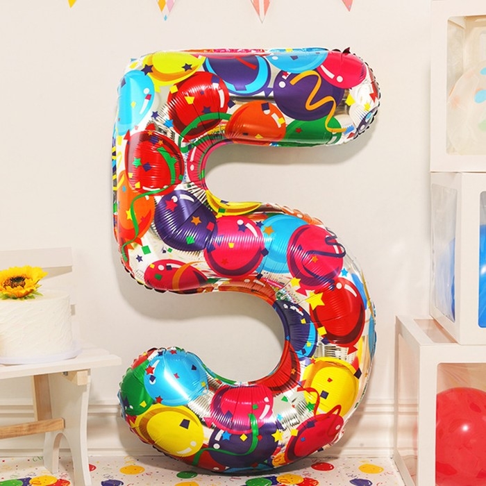 Шар фольгированный 40" &laquo;Цифра 5&raquo;, яркие шары