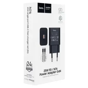 Сетевое зарядное устройство с кабелем Type-C на Type-C PD25W N76 HOCO черное