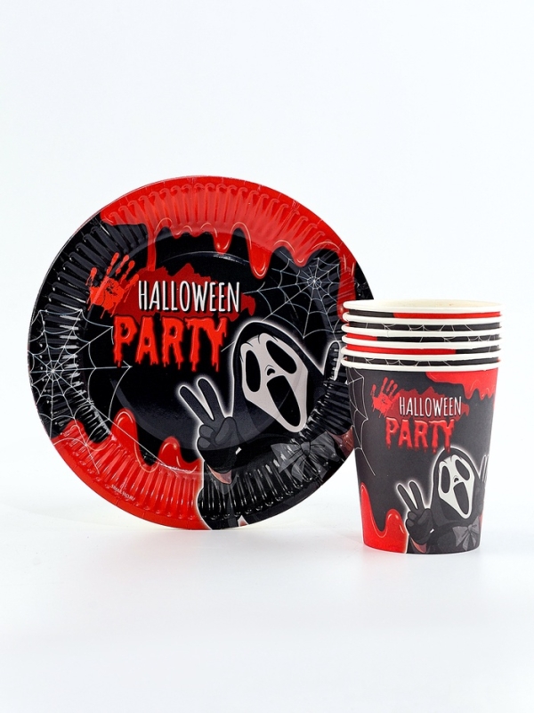 Набор бумажной посуды одноразовый Набор бумажной посуды одноразовый "Halloween party" 6 тарелок, 6 стаканов