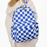 Рюкзак молодёжный на молнии, с карманами, в клетку, размер 30&times;13.5&times;41 см, синий