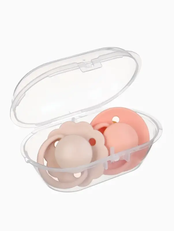 Набор классических пустышек, 2 шт., латекс, нюд/персиковый, в контейнере, от 6 мес., M&B Набор классических пустышек, 2 шт., латекс, нюд/персиковый, в контейнере, от 6 мес., M&B