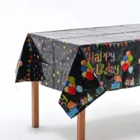 Скатерть одноразовая &laquo;С днём рождения&raquo;, 137&times;183 см, чёрная