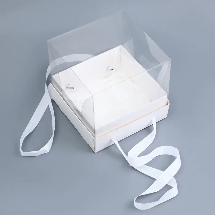 Коробка для торта с прозрачной крышкой, белая, 17&times;17&times;15 см
