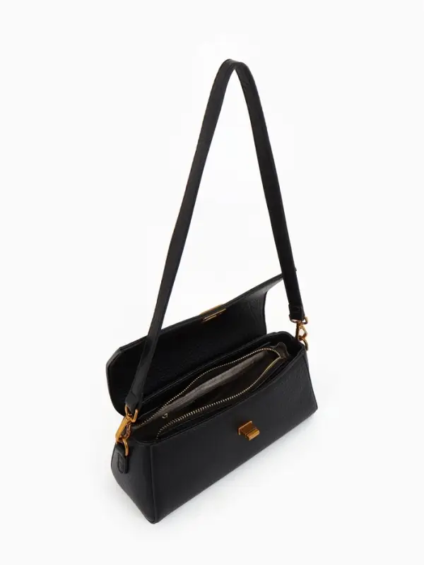 Сумка женская мессенджер TEXTURA на клапане, 26&times;9&times;12 см, чёрная