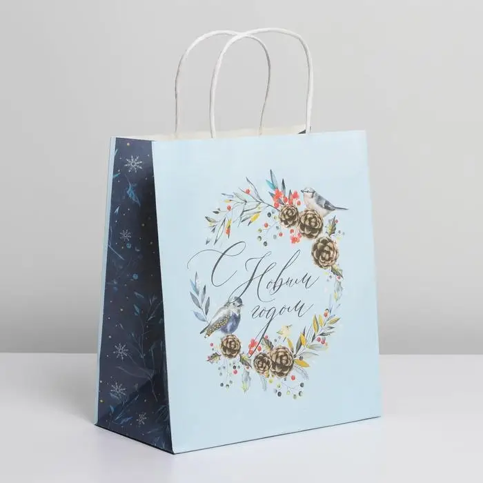 Пакет подарочный новогодний крафтовый «Морозное утро», 22 х 25 х 12 см