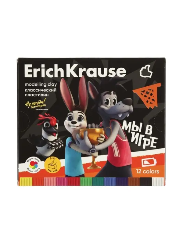 Пластилин 12 цветов ErichKrause &laquo;Ну, Погоди! Каникулы&raquo;, со стеком