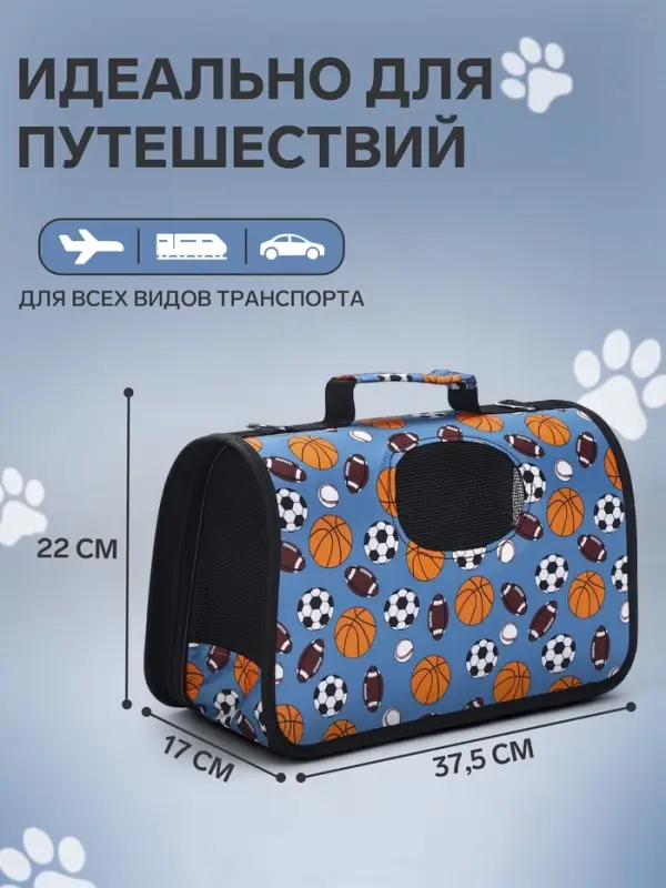 Сумка - переноска для животных &laquo;Спорт&raquo;, размер S, 37.5&times;17&times;22 см, голубая