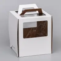 Коробка под торт 2 окна, с ручками, белая, 26&times;26&times;30 см