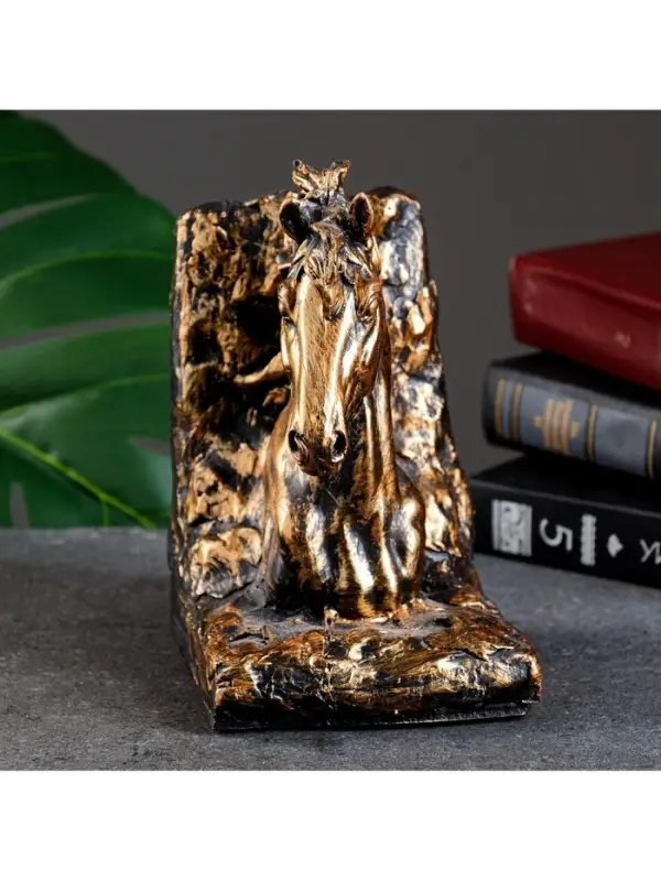 Держатель - подставка для книг на полку &laquo;Лошадь&raquo;, 19&times;11&times;10 см, полистоун под бронзу