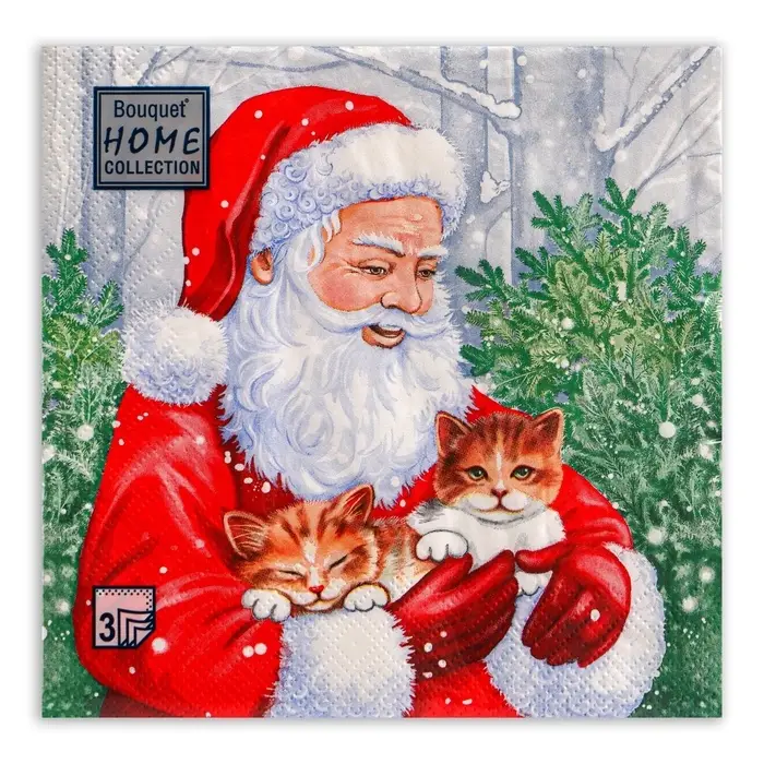 Салфетки новогодние бумажные Home Collection «Дед Мороз и котята», 3 слоя, 33х33 см, 20 шт Салфетки новогодние бумажные Home Collection «Дед Мороз и котята», 3 слоя, 33х33 см, 20 шт