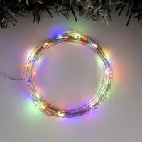 Гирлянда &laquo;Нить&raquo; 5 м, роса, IP20, серебристая нить, 50 LED, 2 режима, от батареек АА&times;3, свечение тёплое белое / мульти