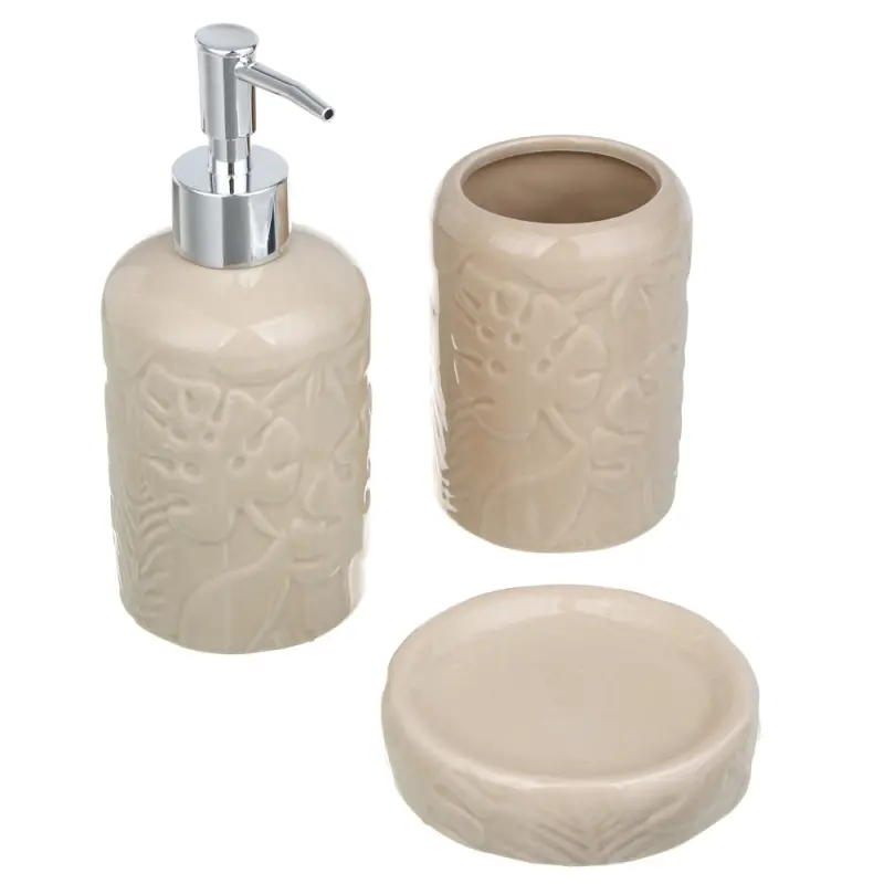 VETTA Дозатор для жидкого мыла, керамика, 17x7,5x7,5 см, листья, беж