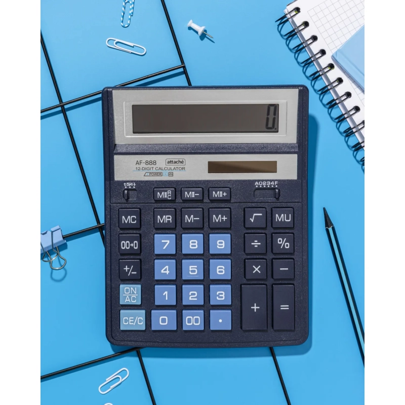 Калькулятор настольный ПОЛН.Attache AF-888,12р,дв.пит,204x158мм, темно-син