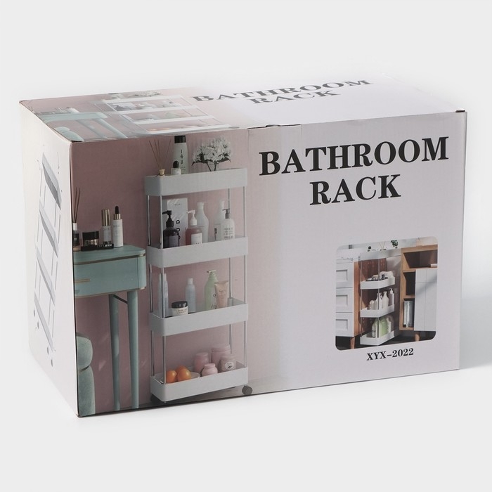 Этажерка напольная, 4-х секционная, на колёсиках, 40×21,7×90 см, цвет белый Этажерка напольная, 4-х секционная, на колёсиках, 40×21,7×90 см, цвет белый