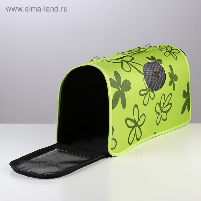 Сумка - переноска для животных  Сумка - переноска для животных "Цветы", зелёная, размер L, 53 х 21 х 29 см