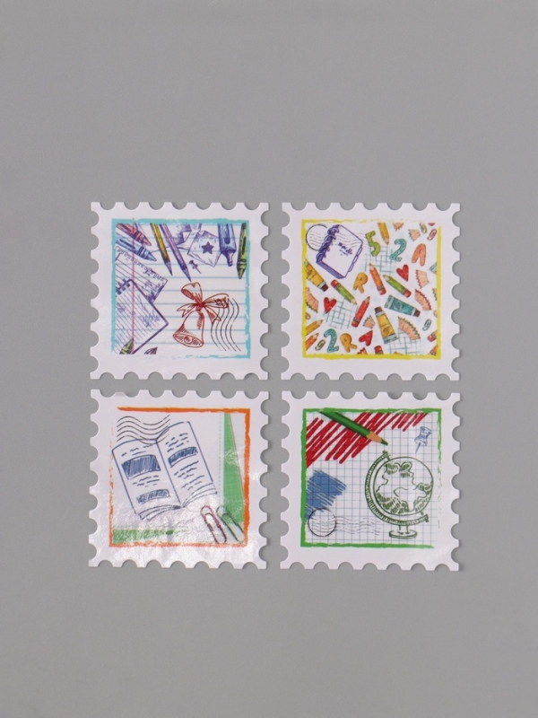 Наклейка бумага Наклейка бумага "Марки. Школа" 3х3 см 200 шт в рулоне