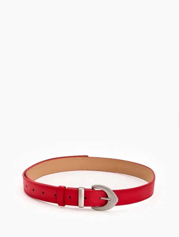 Ремень женский, 110&times;3 см, пряжка металл матовая, серебристая, красный