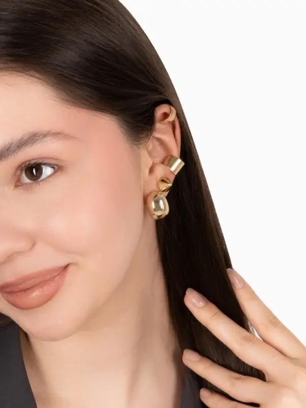 Серьги и кафф QF &laquo;Объёмные фигуры&raquo;, набор 4 шт. цвет золото