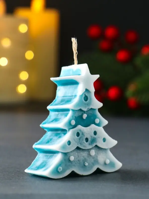 Свеча новогодняя Свеча новогодняя "Ёлочка с огоньками" 65х60 мм, бирюзовый