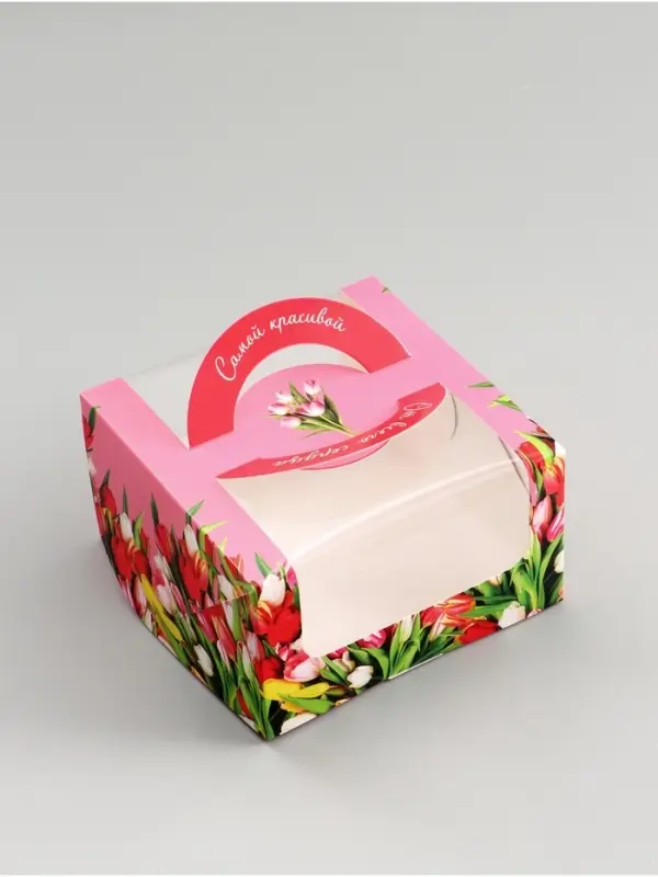 Коробка под бенто - торт с окном &laquo;С 8 марта!&raquo;, 14&times;14&times;8 см