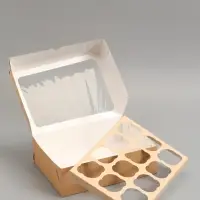 Упаковка под 12 капкейков с окном, крафт, 32,5 х 25,5 х 10 см