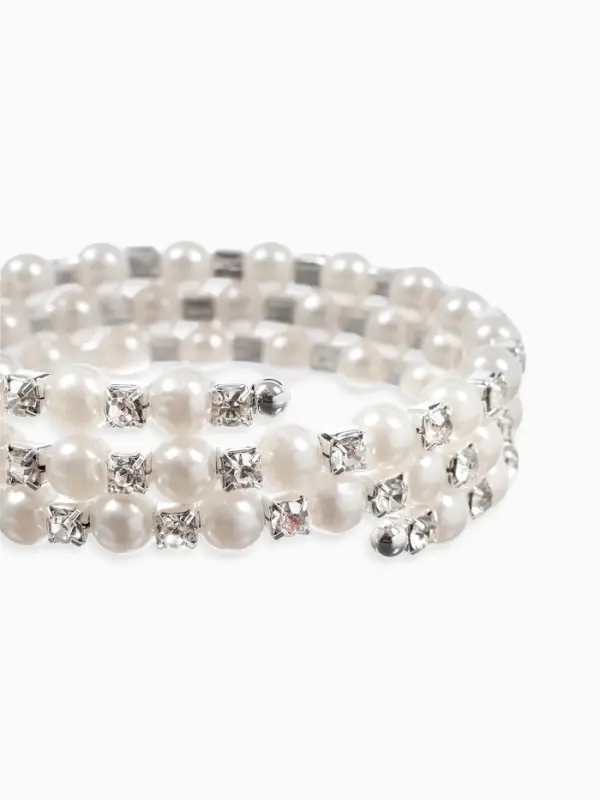 Браслет-пружинка &laquo;Жемчуг. Стразы&raquo;, d=6 см, шар № 6, белый в серебре